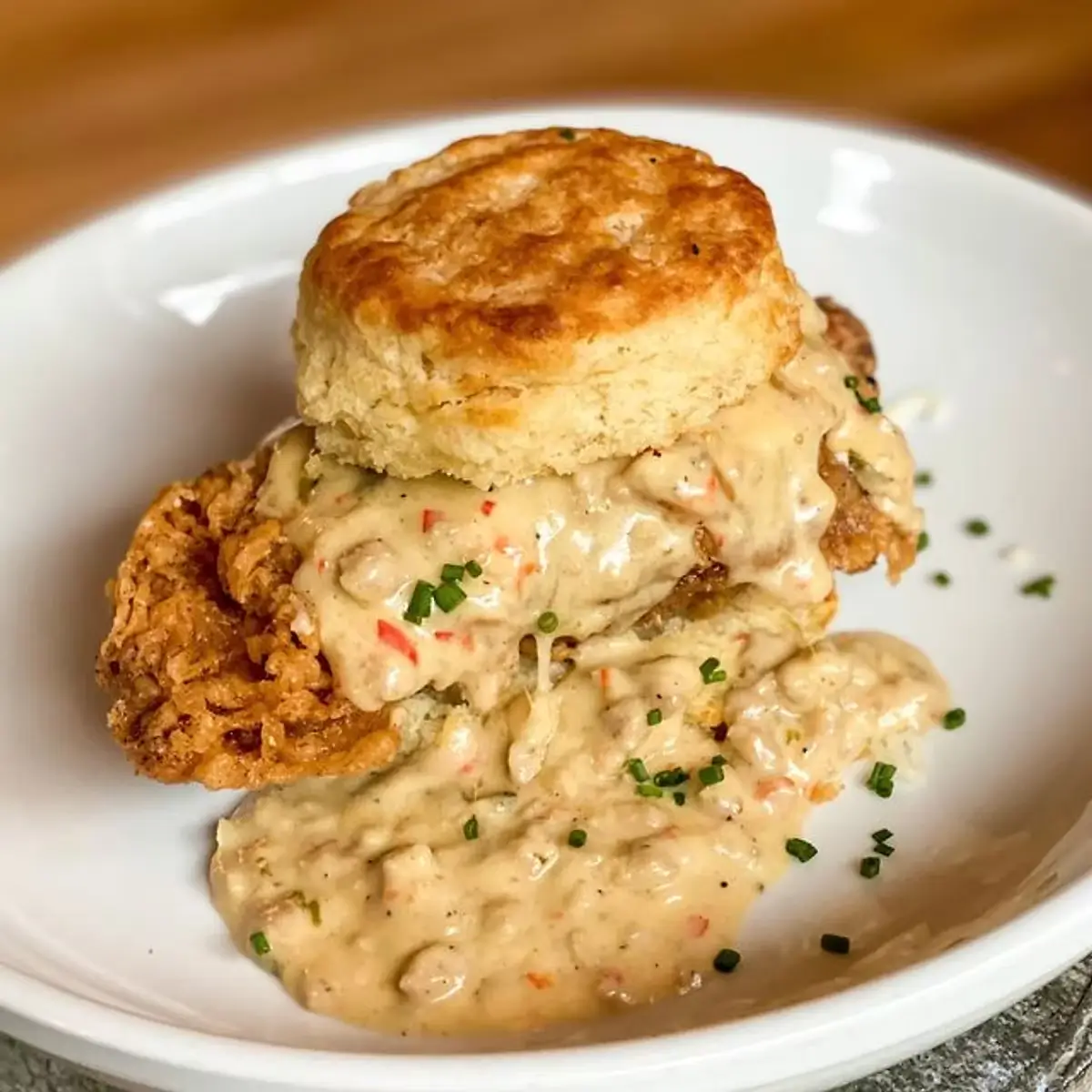 Southern-style fried chicken with biscuit and gravy from Church and Union Charlotte