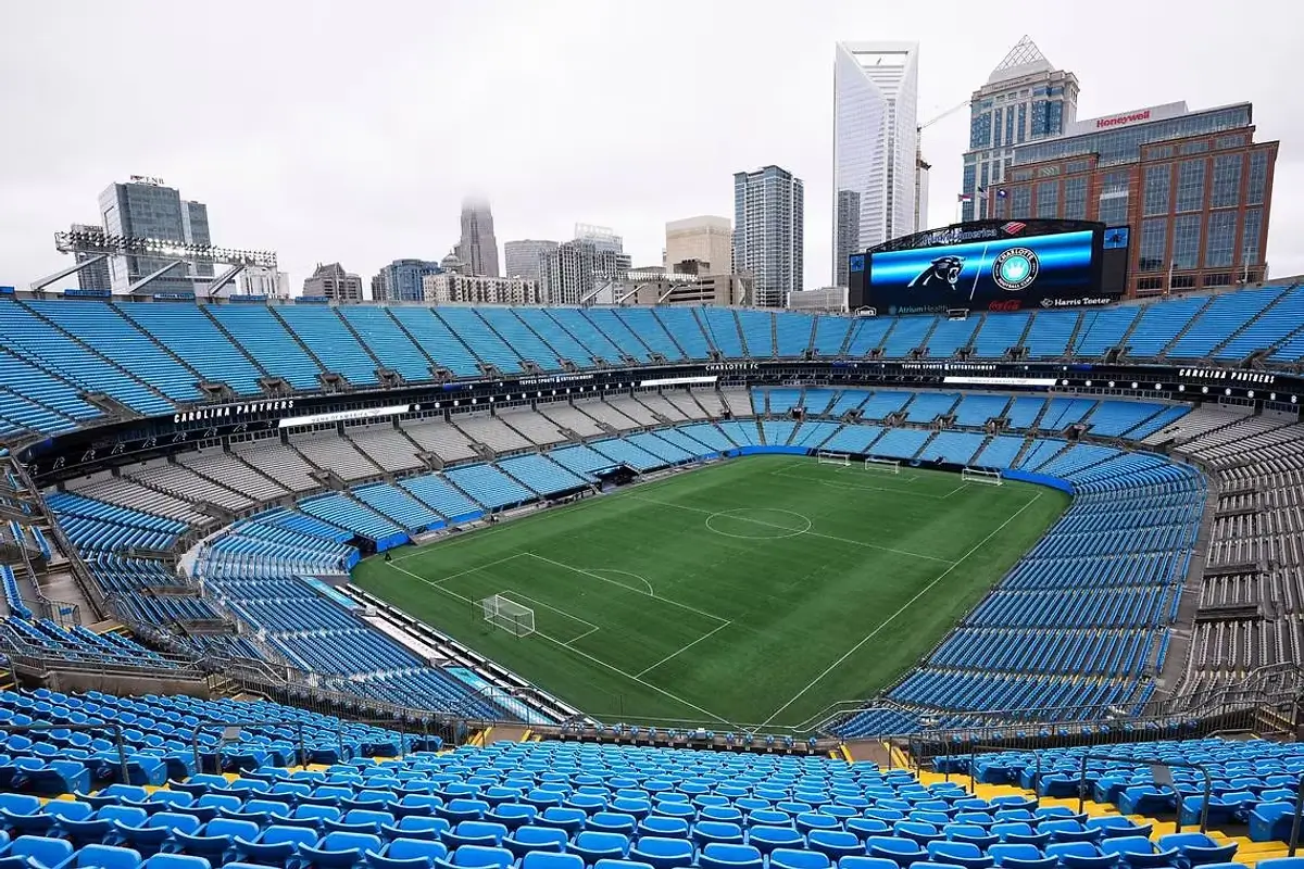 Interior view of Bank of America Stadium in Charlotte NC during game setup, private car service to Charlotte FC stadium