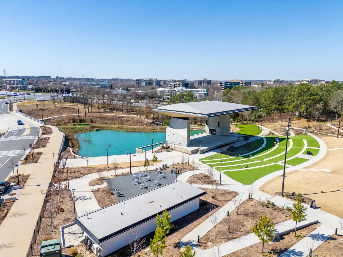 Ballantyne Backyard park and amphitheater for local events in Charlotte with VOY Black Car service
