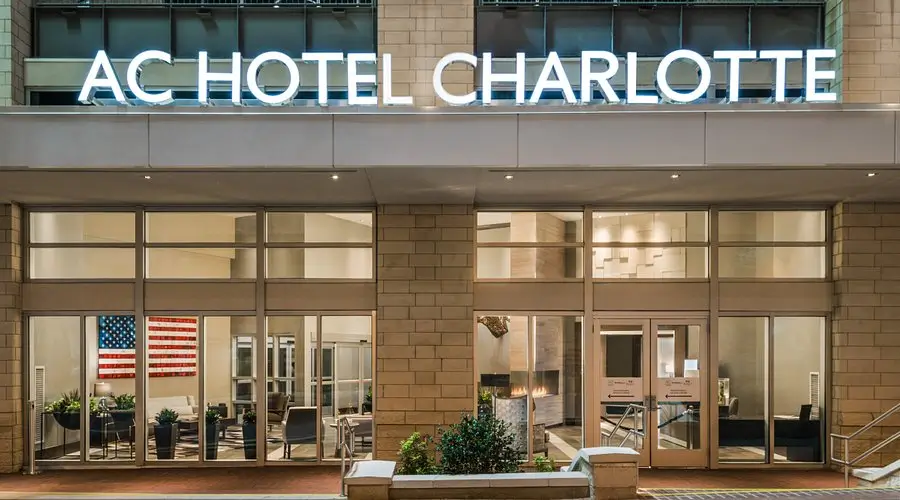 Charlotte hotel entrance for business travel supported by VOY Black Car chauffeur service