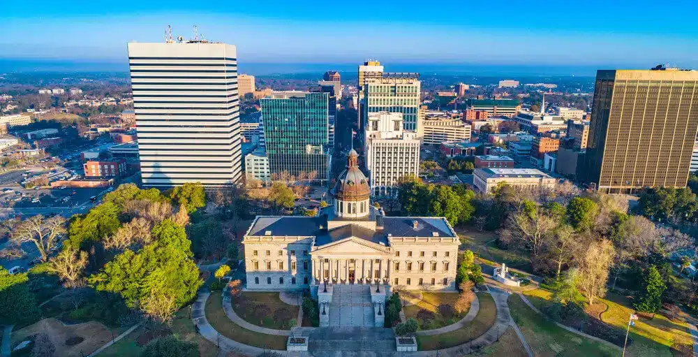 Columbia SC city skyline for weekend travel from Charlotte with VOY Black Car service