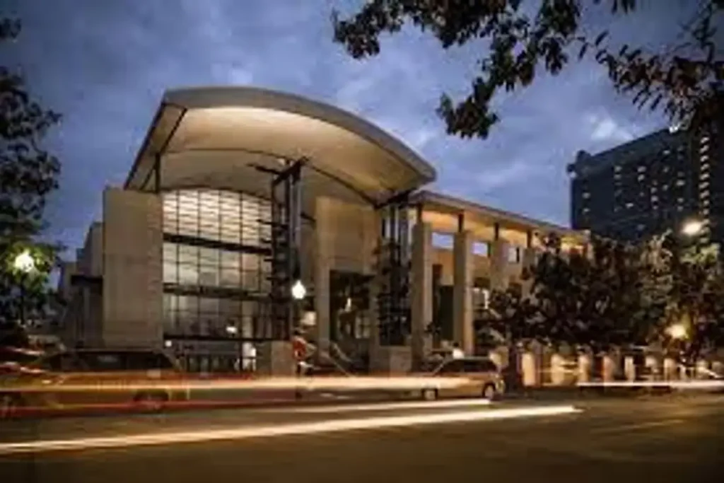 Charlotte Convention Center building illuminated at night in Uptown Charlotte NC