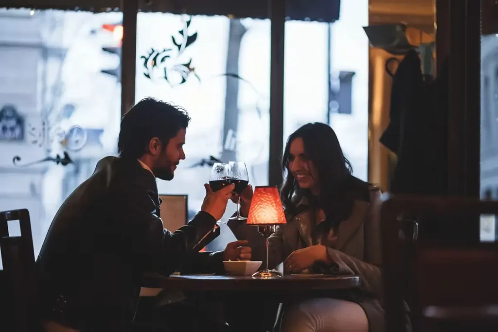 Couple enjoying romantic dinner date night in Charlotte