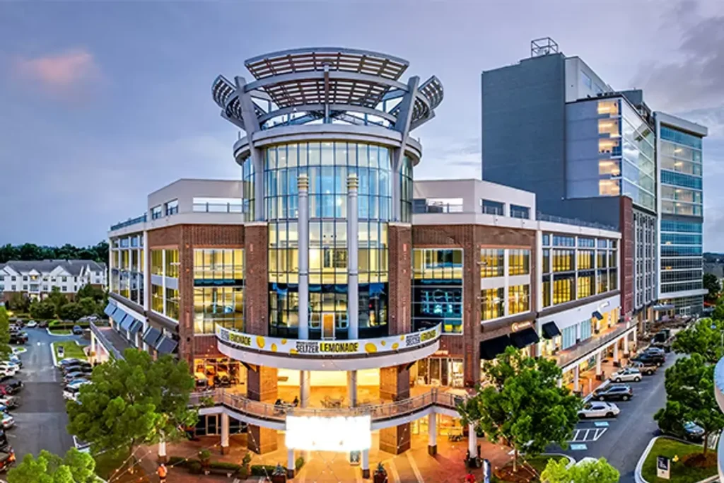 Ballantyne black car service in Charlotte NC – shopping and business district at night