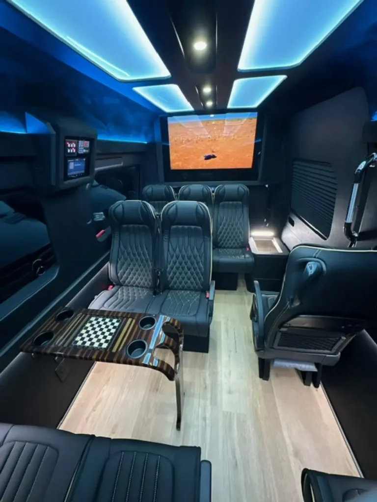 Executive Sprinter van service in Charlotte NC – luxury interior with seating and entertainment system