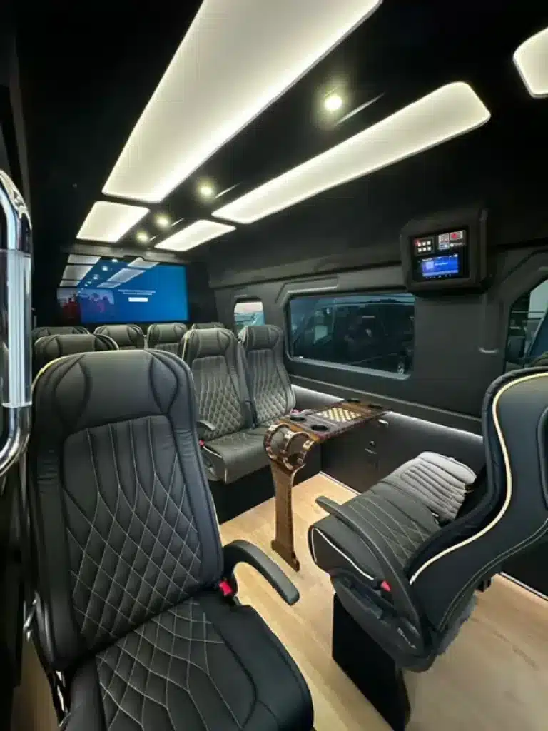 Group transportation in Charlotte NC – luxury Sprinter van interior seating for passengers