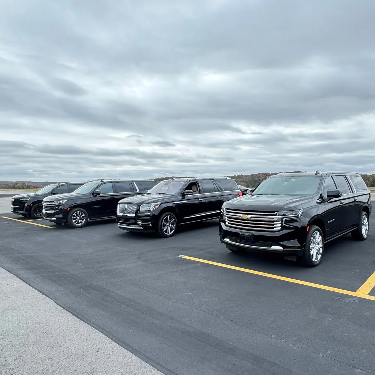 Executive car service fleet lined up for business travel