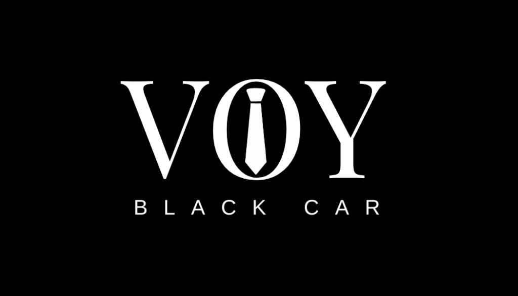 Logo of Voy Black Car with a tie shape inside the letter "O".
