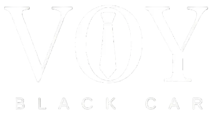 VOY Black Car logo with a tie shape in the letter "O".
